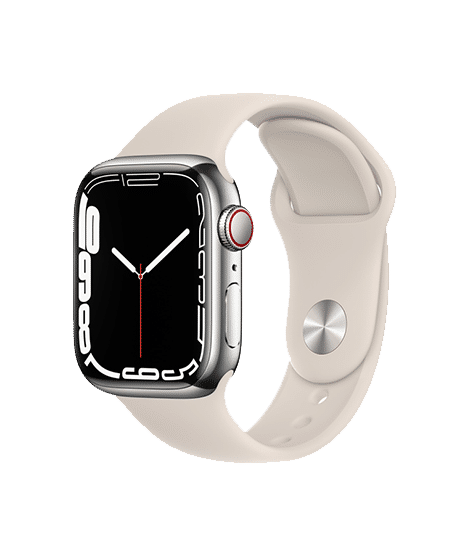 Apple Watch Series 7 GPS + Cellular, 41mm Silver Stainless Steel Case with Starlight Sport Band - Regular